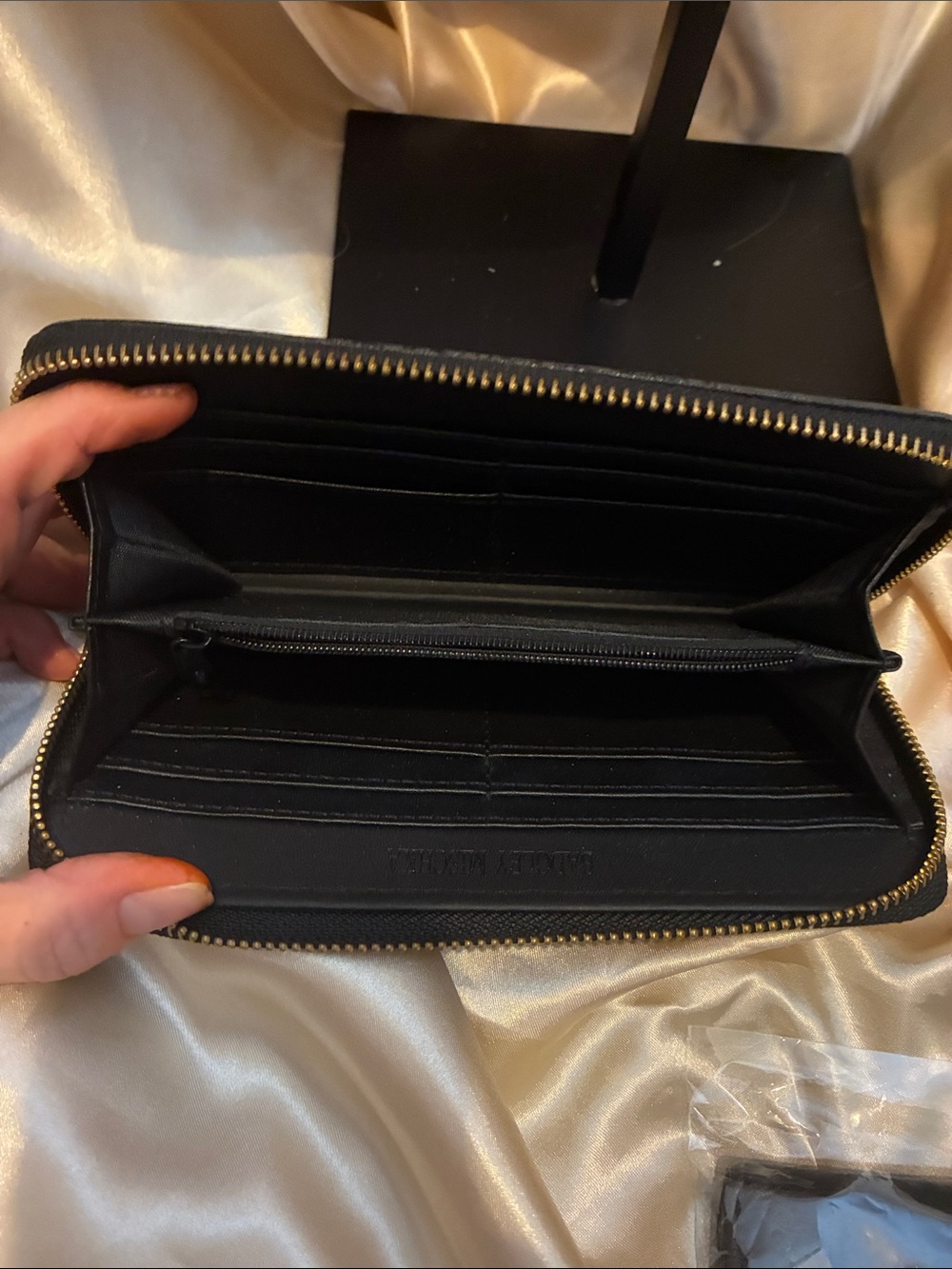 Badgley Mischka Black Studded Zip Wallet with Gold Logo - Picture 3 of 3